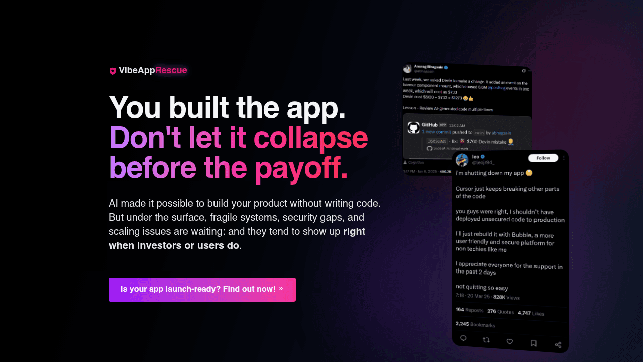 Vibe App Rescue website preview