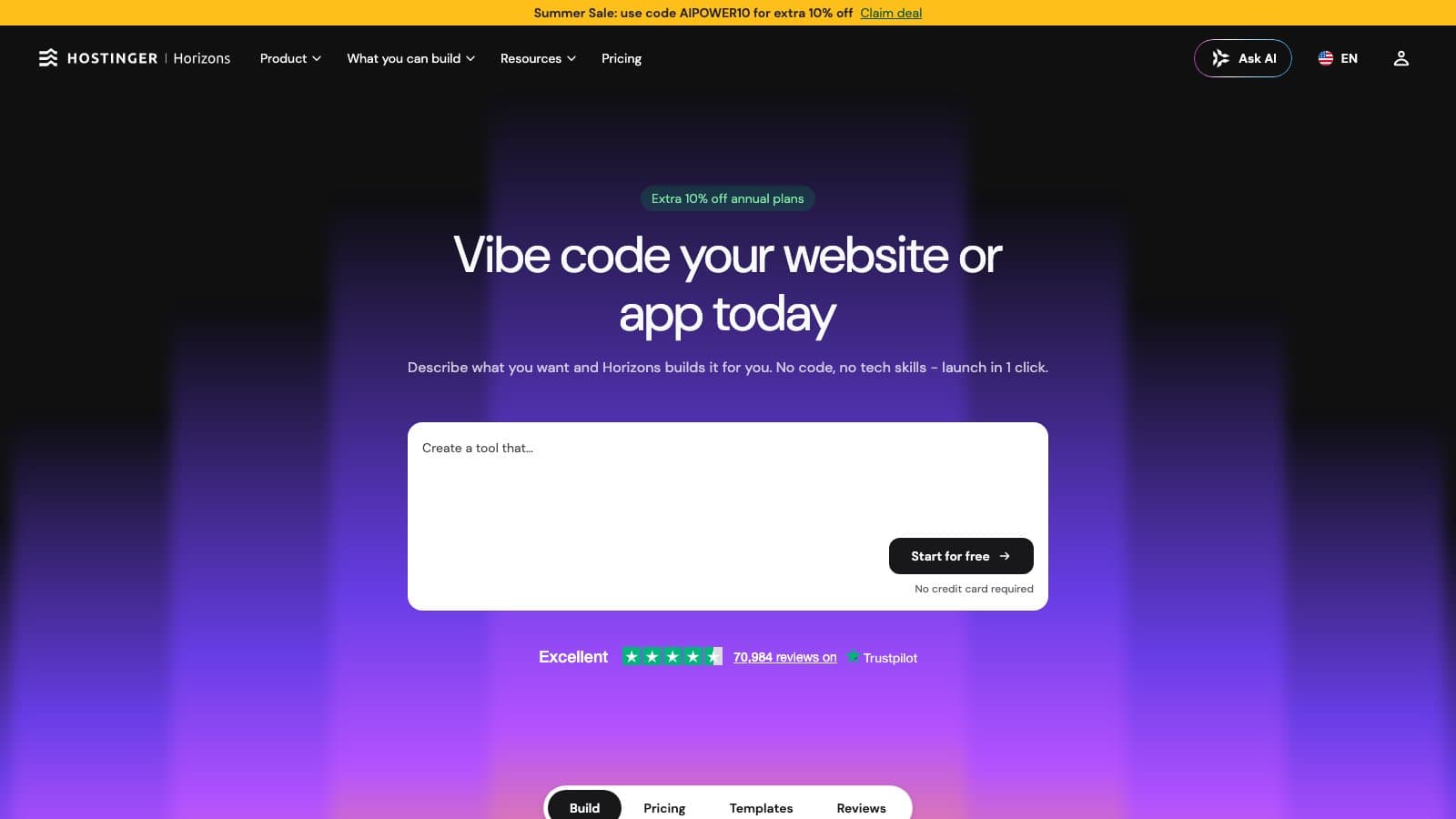 Hostinger Horizons screenshot