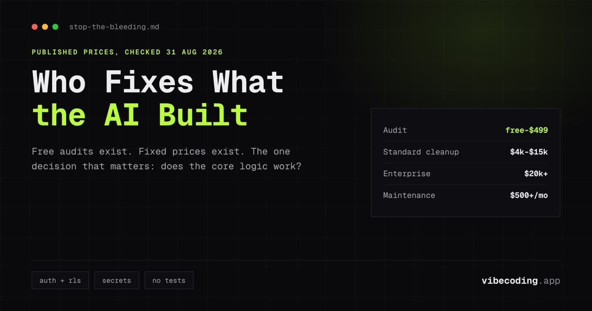 Vibe Coding Cleanup Services in 2026: Who Fixes What AI Built