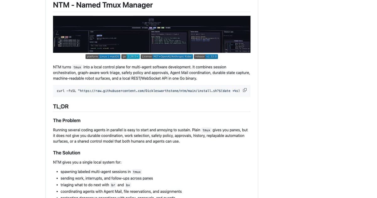 NTM (Named Tmux Manager) screenshot