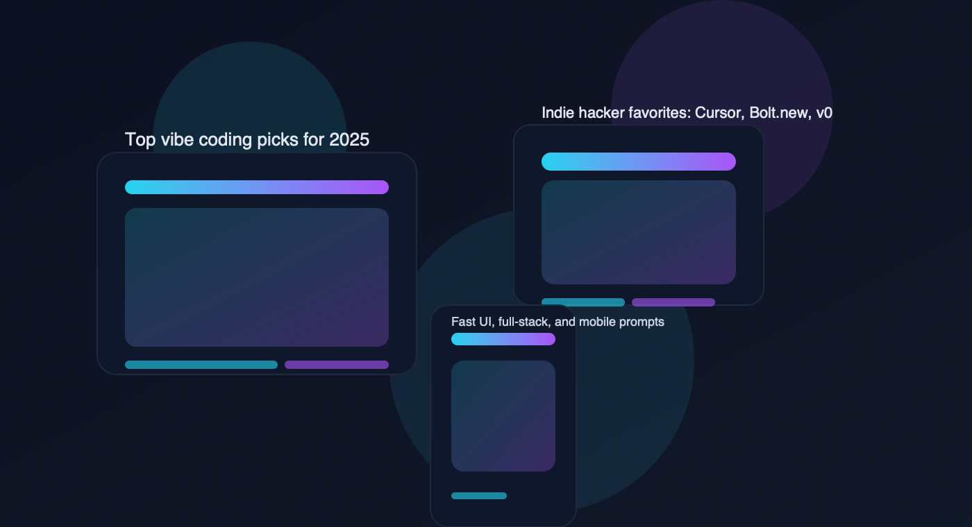 Illustration of laptops and code panels representing popular vibe coding tools in 2026